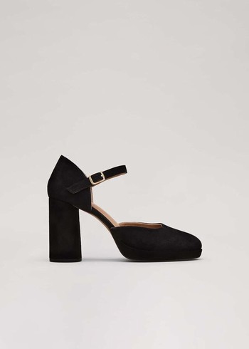 Phase Eight Black Suede Closed Toe Platform Heels Black USA | 5841362-DJ